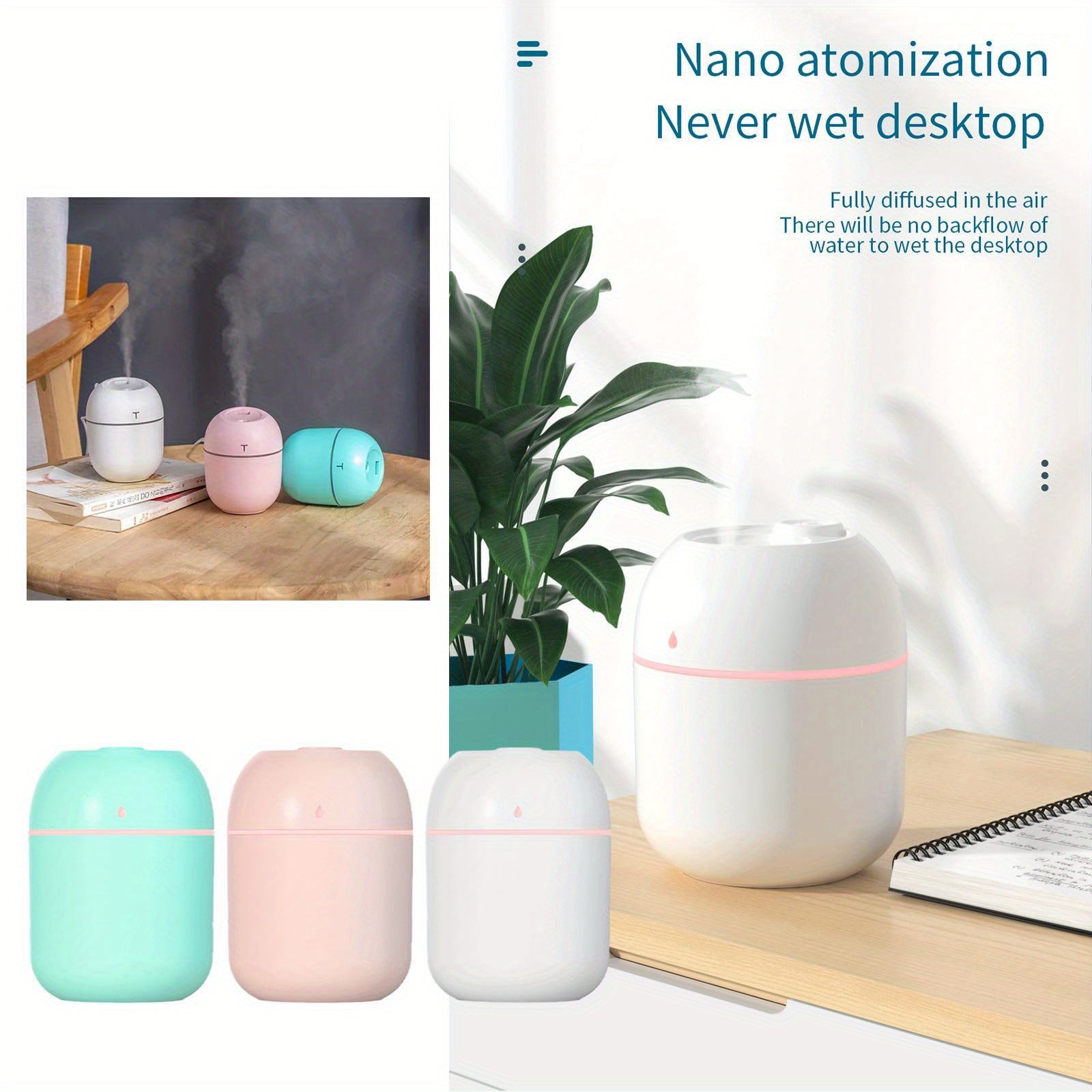 USB-Powered Aromatherapy Diffuser with Humidifier Night Light and Colorful Lamp for Car Desk Bedroom Living Room