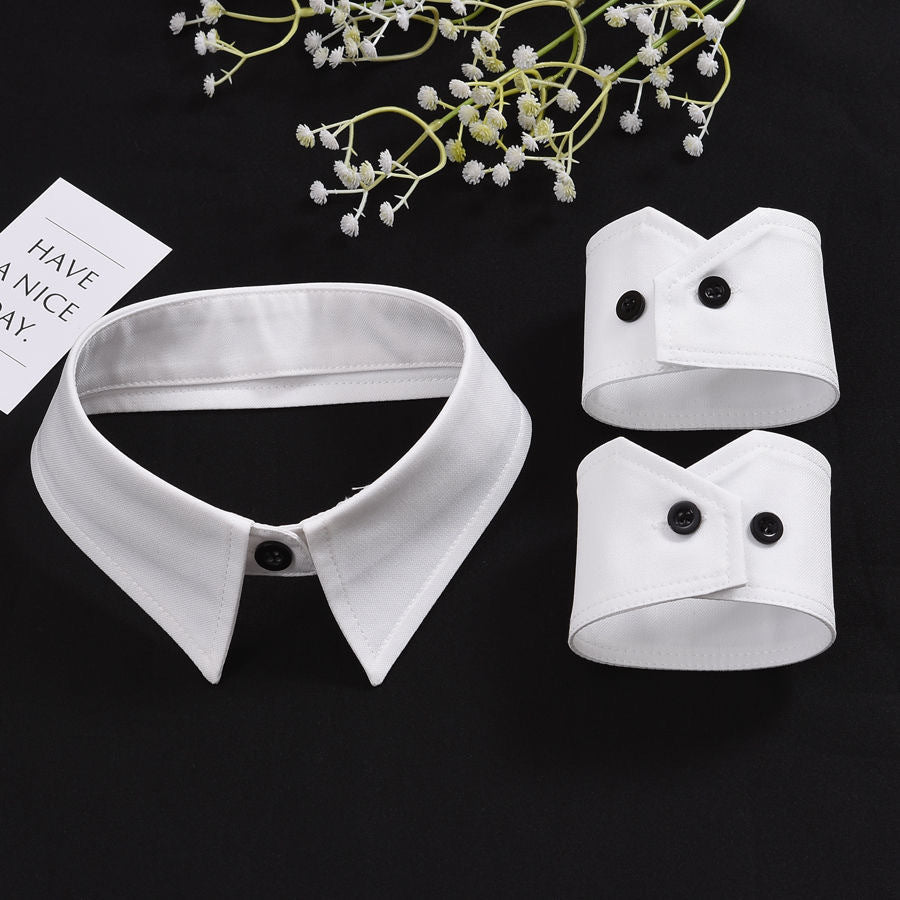 Men's White Collar and Cuff Set Made of High-Quality Nylon for Festive Wear