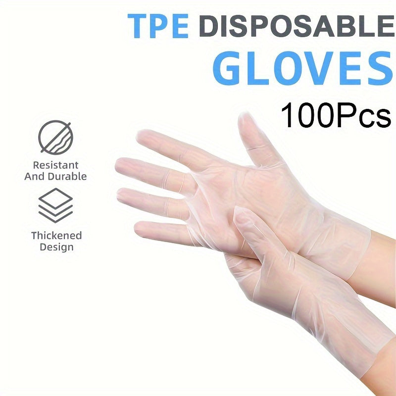 100pcs Clear Thick Durable TPE Disposable Gloves Powder-Free Anti-Static for Cleaning Household Pet Care