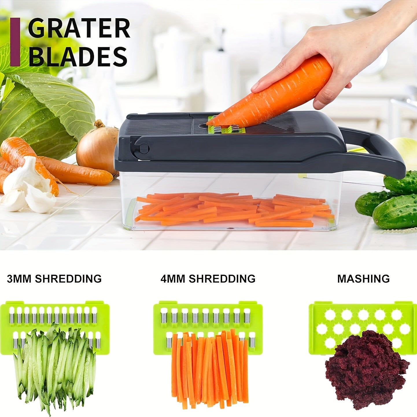 16-In-1 Vegetable Chopper Manual Slicer Dicer with Container and Drain Basket