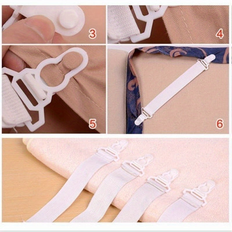 Set of 4 White Elastic Bed Sheet Grippers Clip-On Mattress Fasteners Nylon Straps