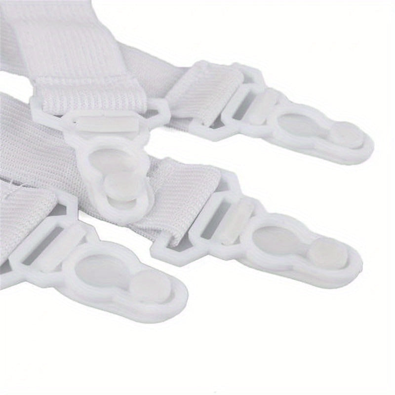 Set of 4 White Elastic Bed Sheet Grippers Clip-On Mattress Fasteners Nylon Straps