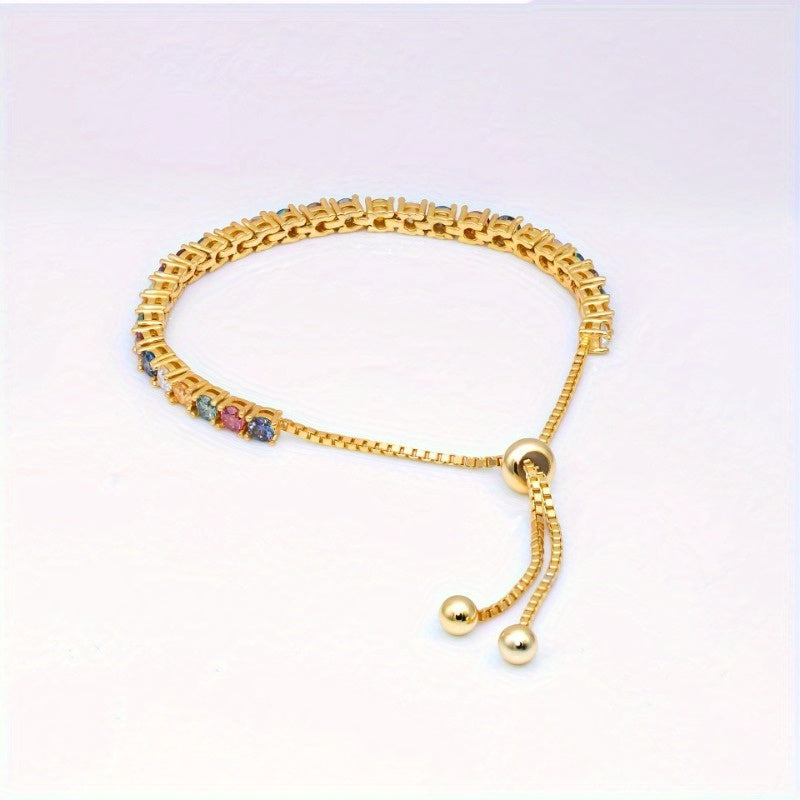 Silver Bracelet with 15ct Colorful Moissanite Adjustable Chain for Women