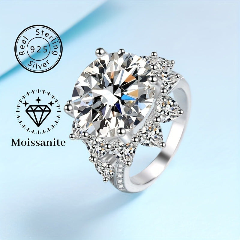 Anillo de moissanita de 10ct con girasol, joyería de compromiso en plata para mujeres