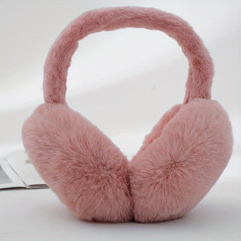 Winter Women's Fleece Ear Warmers with Plush Earmuffs, Windproof, Foldable