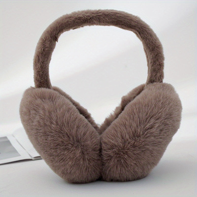 Winter Women's Fleece Ear Warmers with Plush Earmuffs, Windproof, Foldable