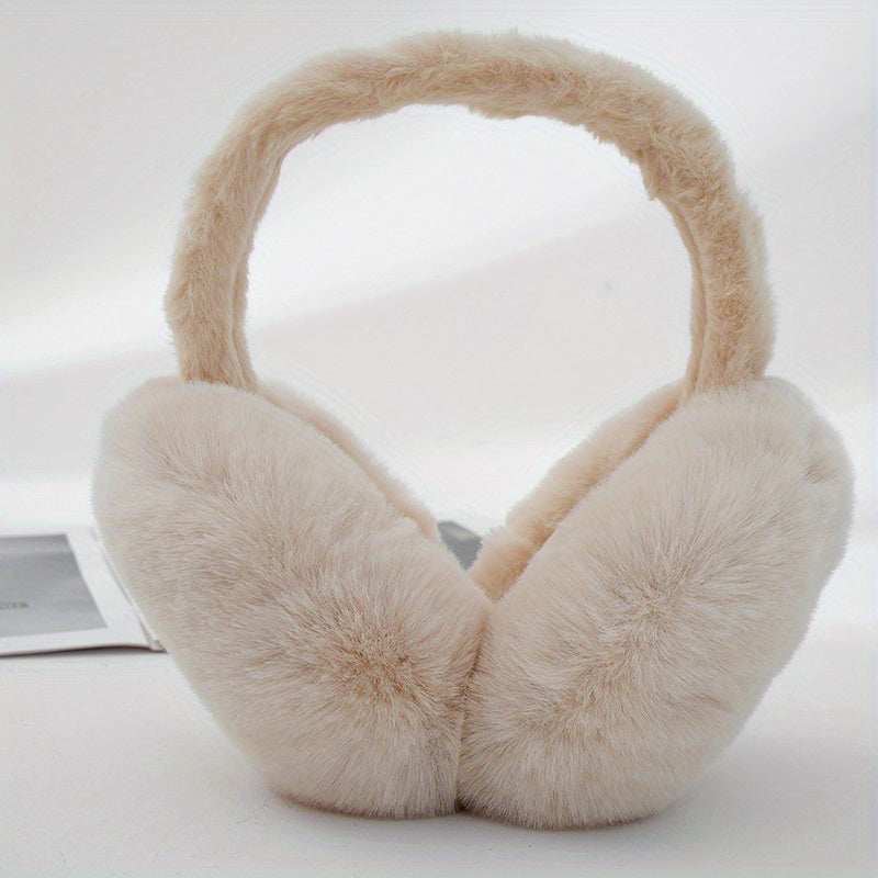 Winter Women's Fleece Ear Warmers with Plush Earmuffs, Windproof, Foldable