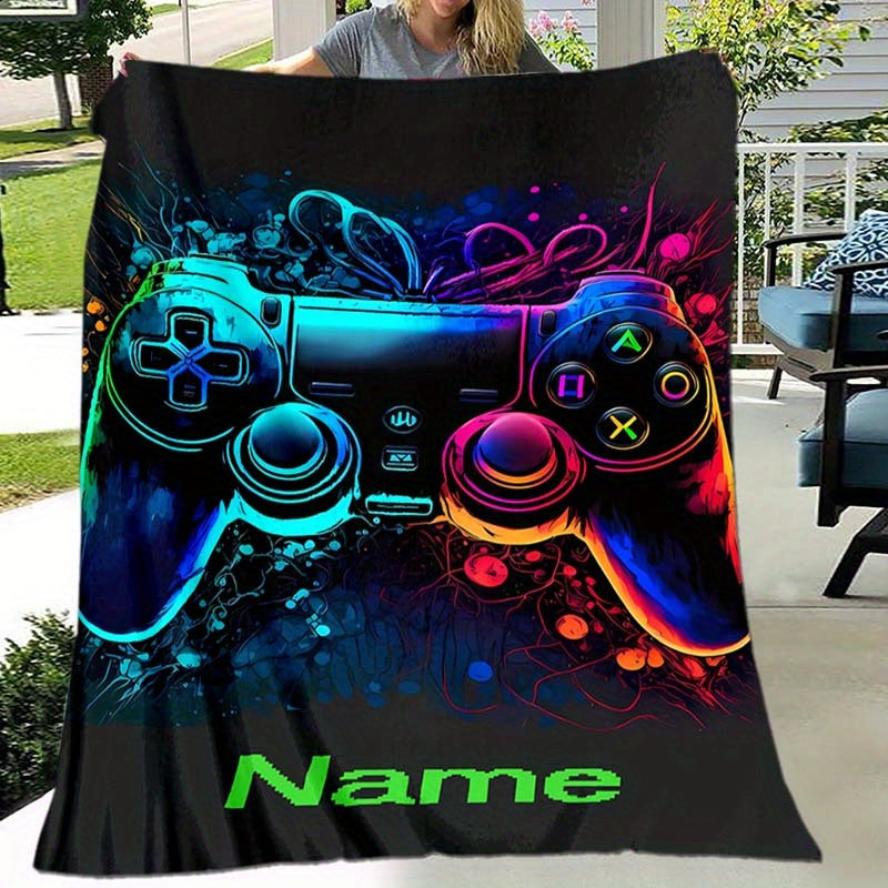 Personalized Game Console Blanket with Custom Name for Naps Camping Travel Warm Soft