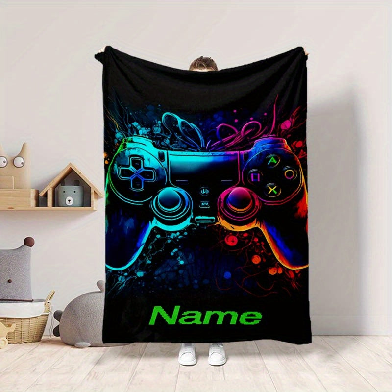 Personalized Game Console Blanket with Custom Name for Naps Camping Travel Warm Soft