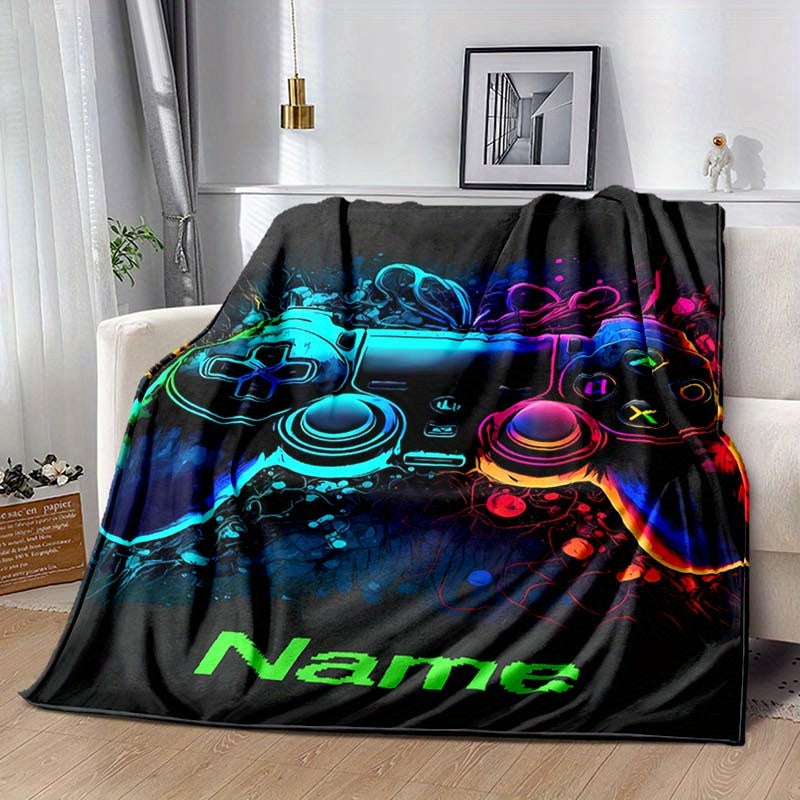 Personalized Game Console Blanket with Custom Name for Naps Camping Travel Warm Soft