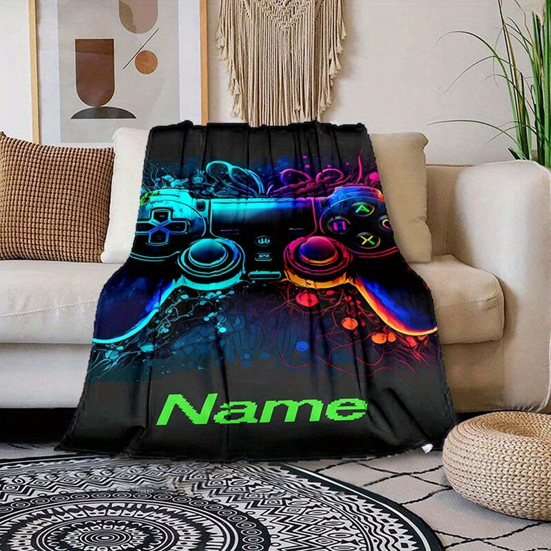 Personalized Game Console Blanket with Custom Name for Naps Camping Travel Warm Soft