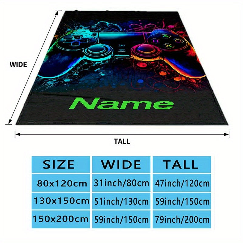 Personalized Game Console Blanket with Custom Name for Naps Camping Travel Warm Soft