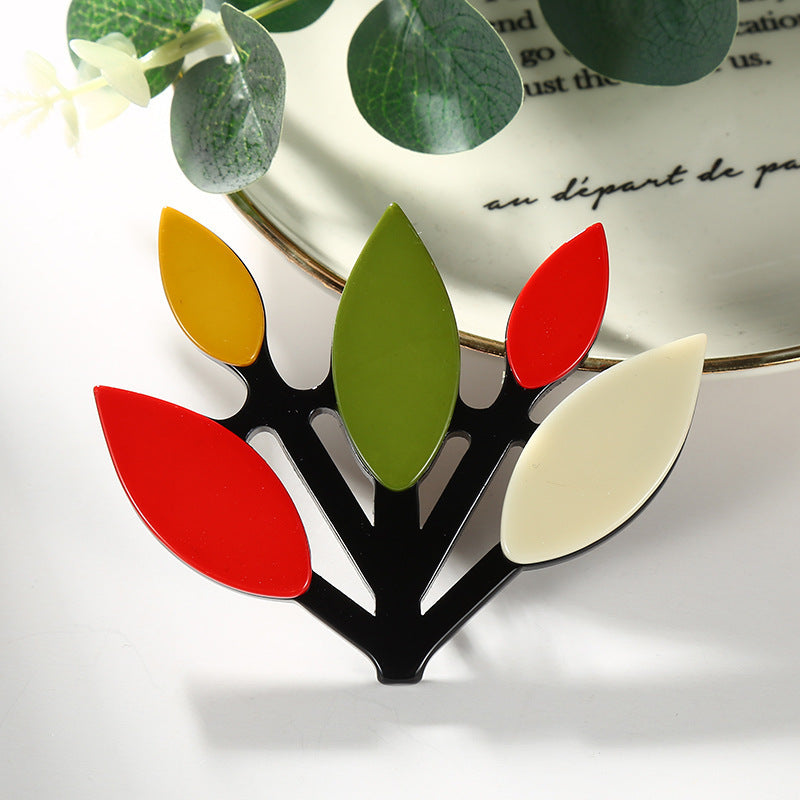 Vintage Acrylic Plant Brooch Pin for Women Colorful Tree Branch Botanical Jewelry