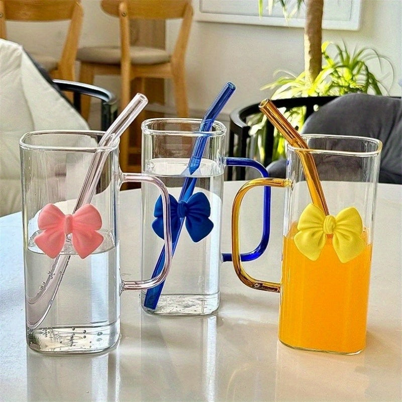 Clear Glass Mug with Handle and Straw for Coffee, Milk, Water, 70ml