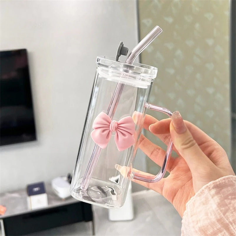 Clear Glass Mug with Handle and Straw for Coffee, Milk, Water, 70ml