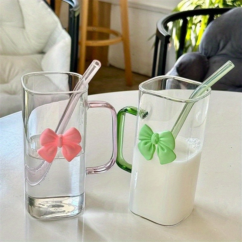 Clear Glass Mug with Handle and Straw for Coffee, Milk, Water, 70ml