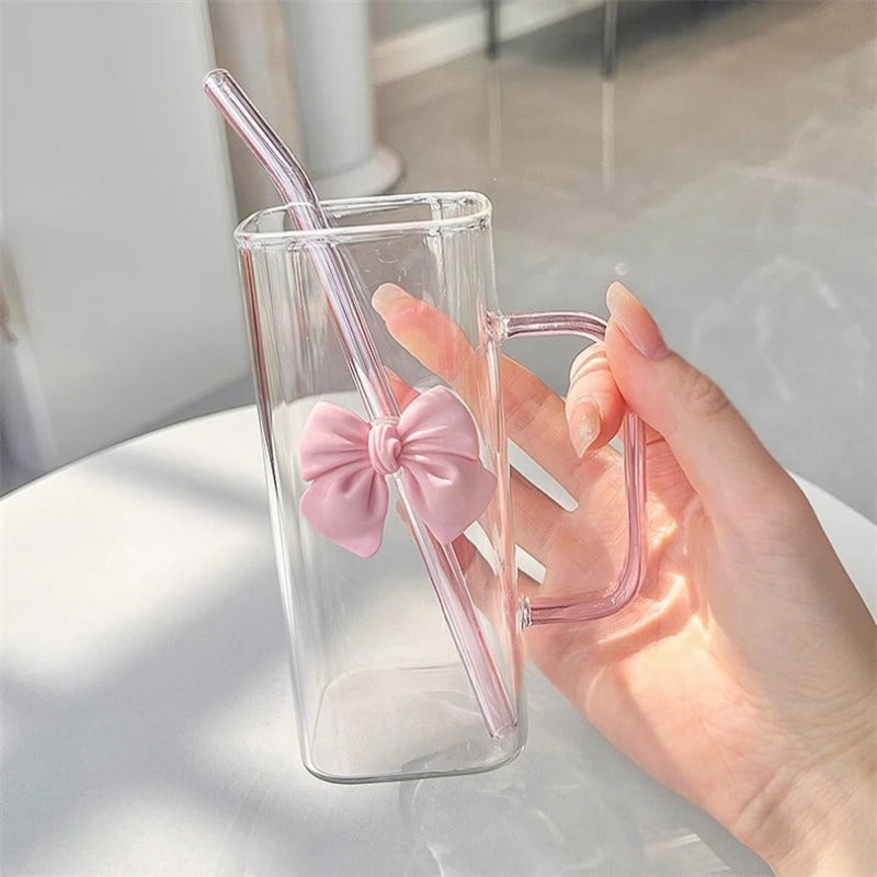 Clear Glass Mug with Handle and Straw for Coffee, Milk, Water, 70ml