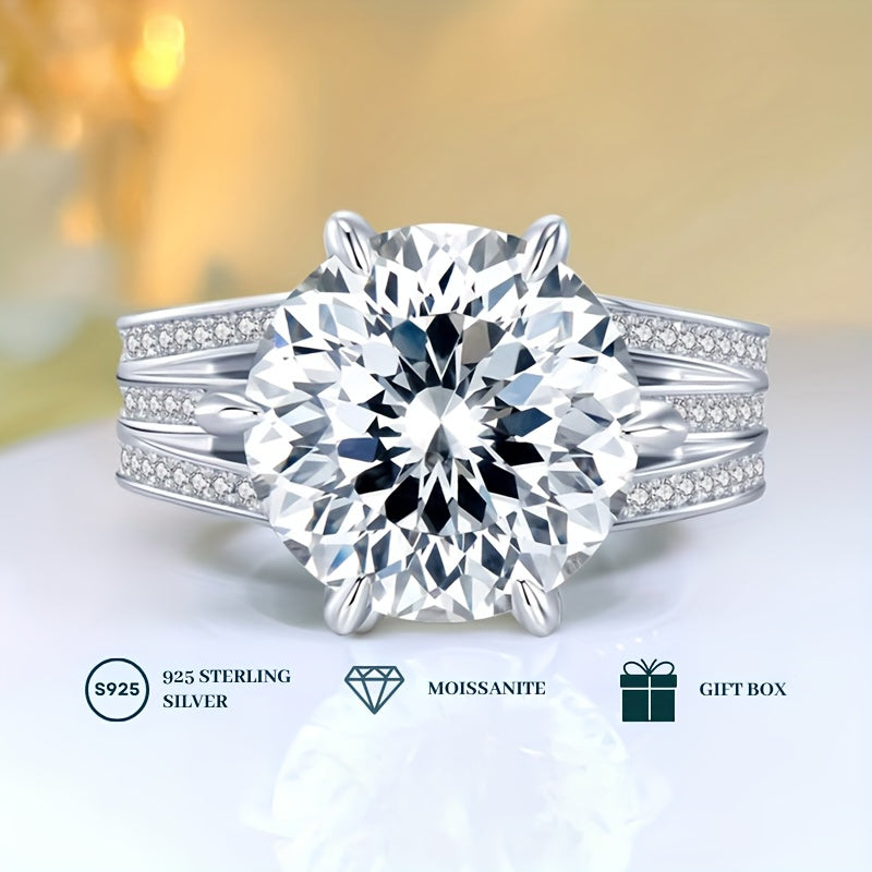 Sterling Silver Eternity Ring with Moissanite Center Stone and Side Stones for Engagement Wedding Anniversary Birthday Christmas