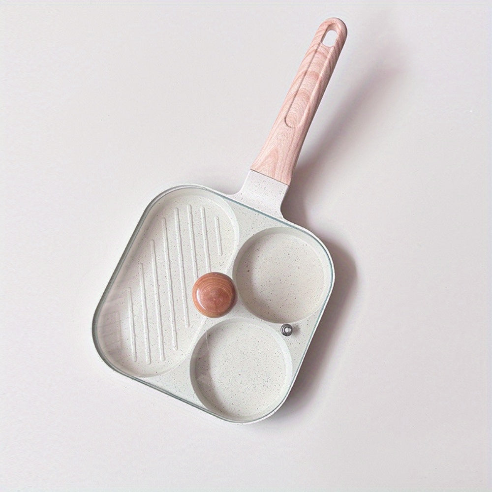 Sartén de aluminio con tapa, plancha antiadherente de 3 secciones para huevos y filetes