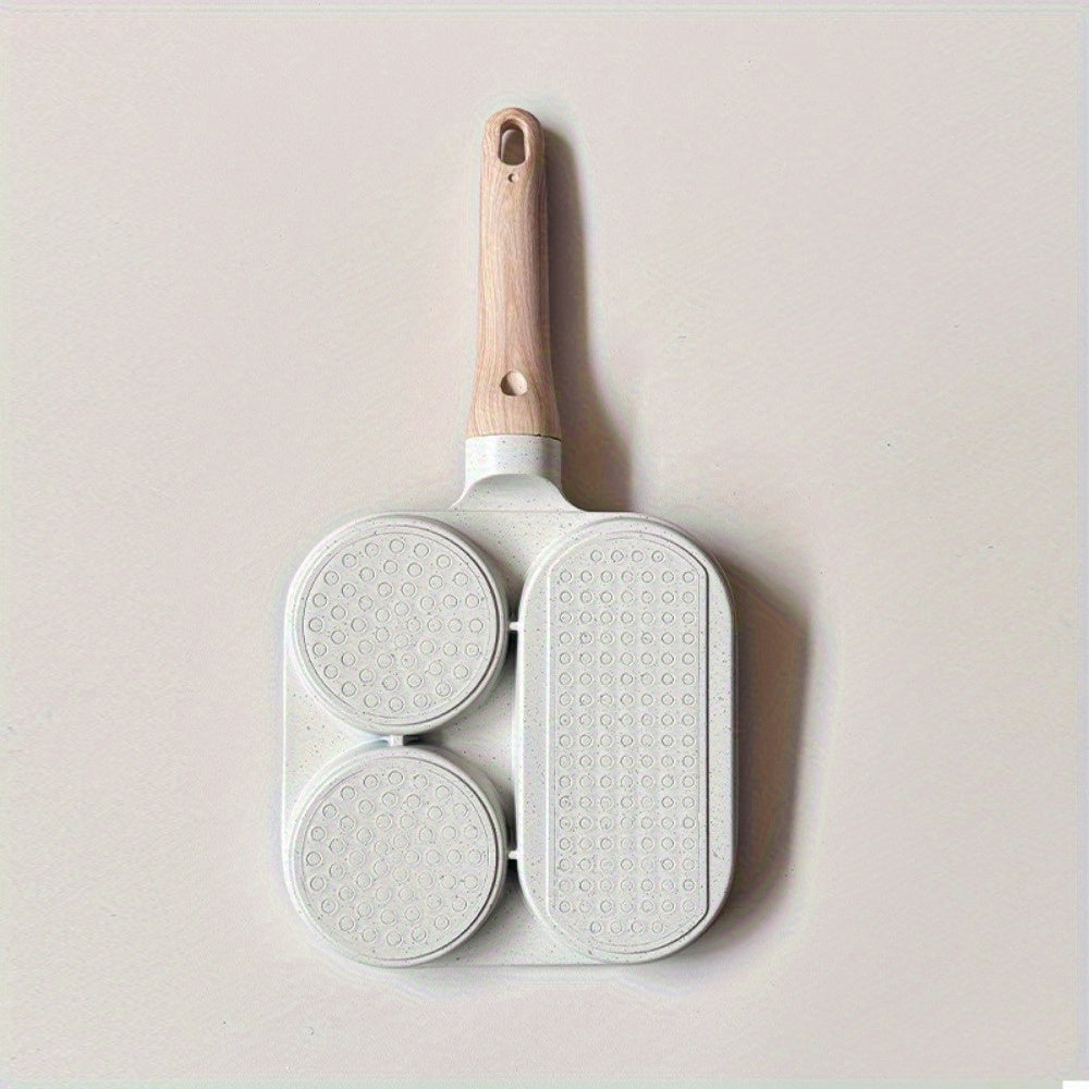 Sartén de aluminio con tapa, plancha antiadherente de 3 secciones para huevos y filetes