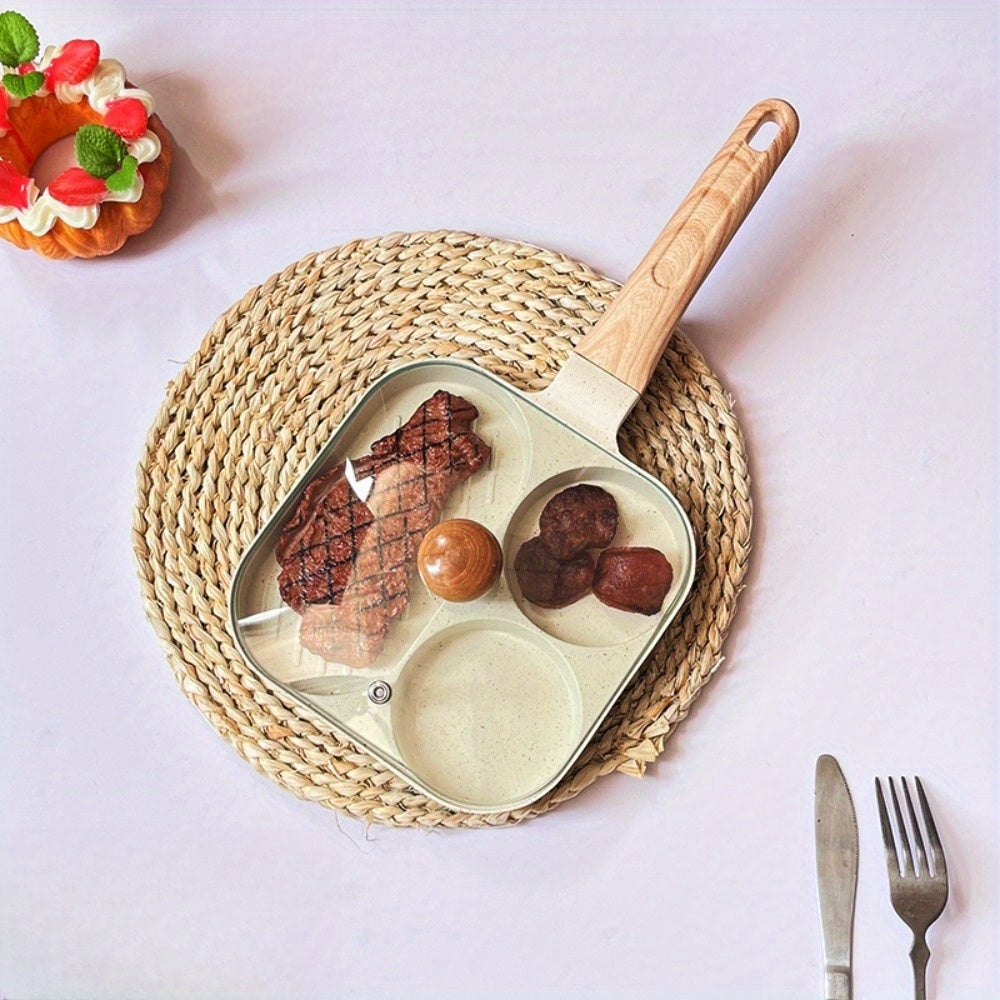 Sartén de aluminio con tapa, plancha antiadherente de 3 secciones para huevos y filetes