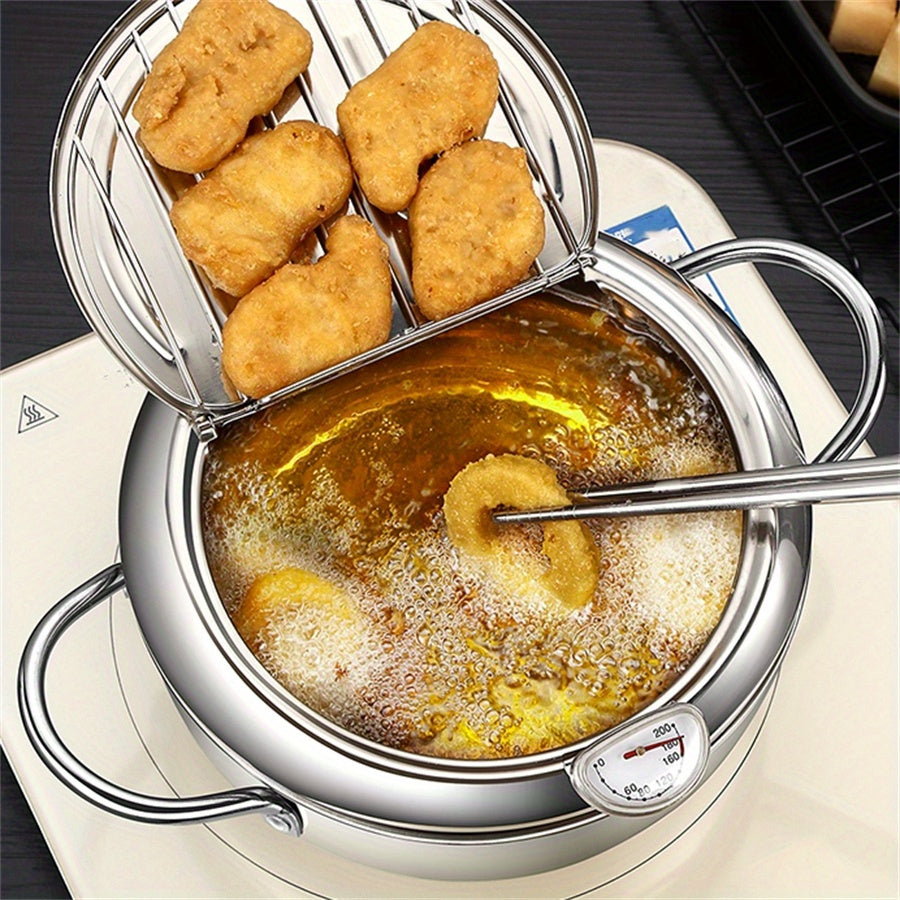 Stainless Steel Deep Fryer for Tempura Mini Oil-Saving Pot with Temperature Control