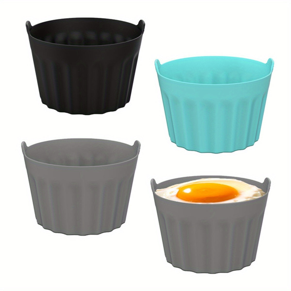 Set of 4 Silicone Egg Molds Non-Stick BPA-Free for Poached Eggs in Microwave or Air Fryer
