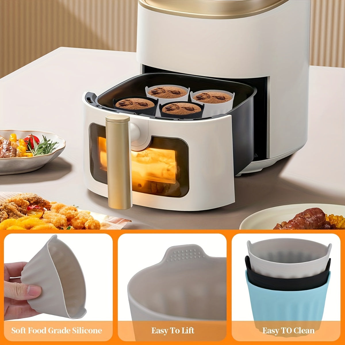 Set of 4 Silicone Egg Molds Non-Stick BPA-Free for Poached Eggs in Microwave or Air Fryer