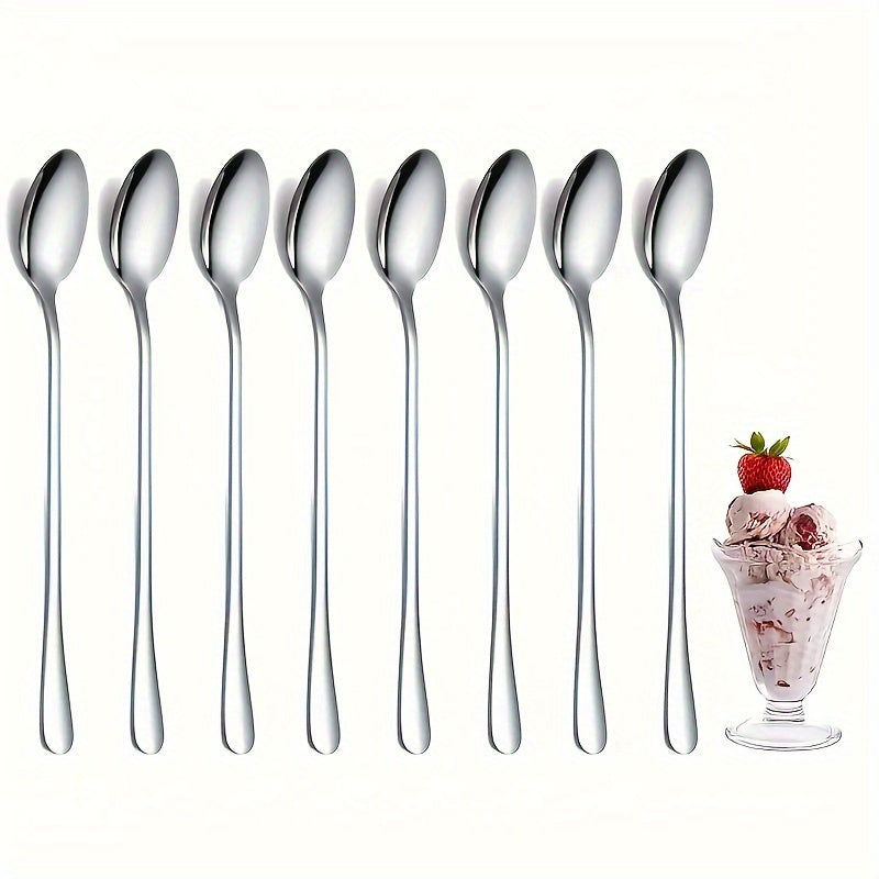 Stainless Steel Long-Handled Spoons Set for Stirring and Serving Kitchen Utensils