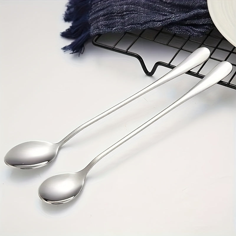 Stainless Steel Long-Handled Spoons Set for Stirring and Serving Kitchen Utensils