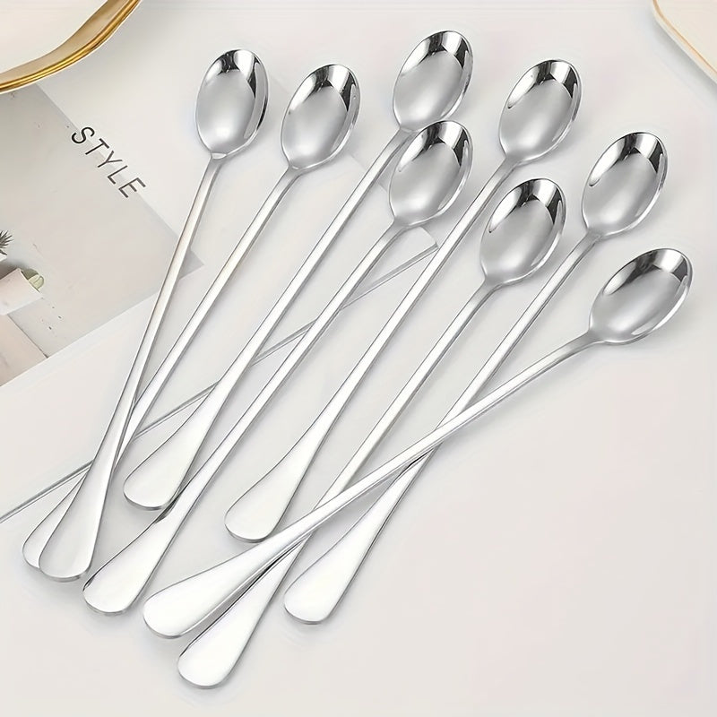 Stainless Steel Long-Handled Spoons Set for Stirring and Serving Kitchen Utensils