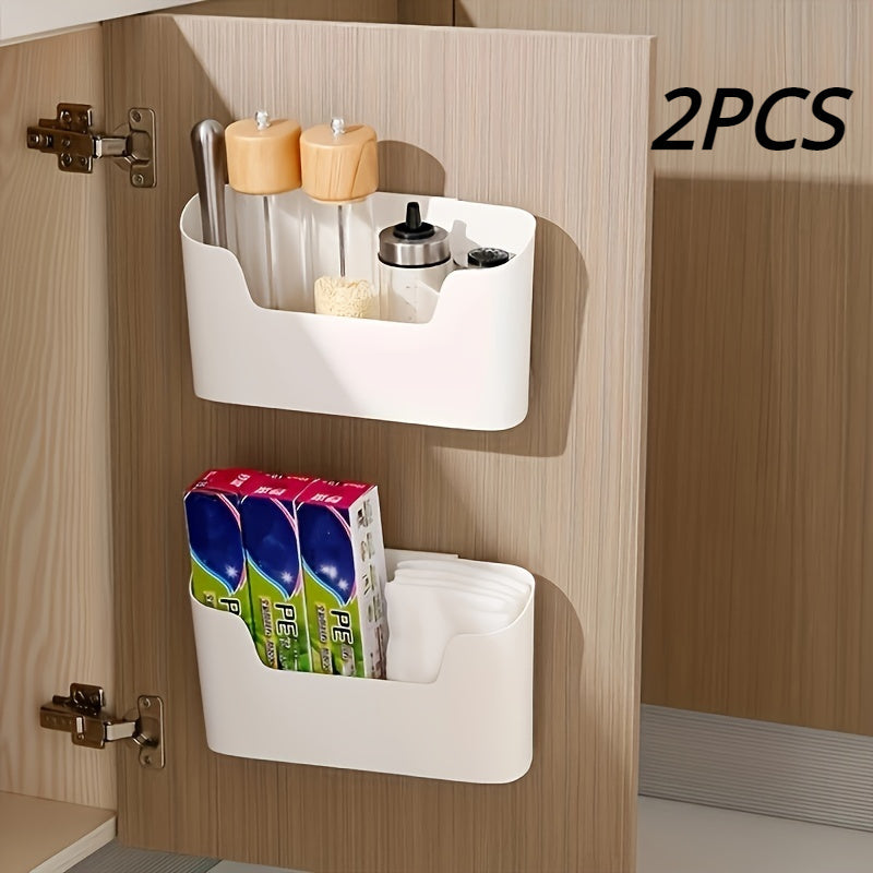 2 Pack Plastic Wall-Mounted Storage Bins for Kitchen Bathroom Office