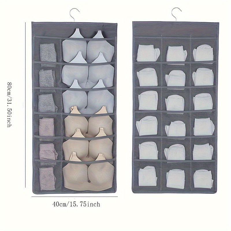 Дышащая тканевая подвесная сумка для хранения с двусторонним дизайном - настенный органайзер для носок, нижнего белья и принадлежностей, с большой ёмкостью