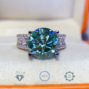 Sterling Silver Moissanite Ring 3/5/10 Carat Blue-Green 18K Gold Plated Engagement Jewelry