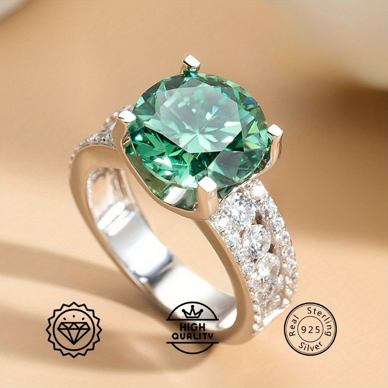 Sterling Silver Moissanite Ring 3/5/10 Carat Blue-Green 18K Gold Plated Engagement Jewelry