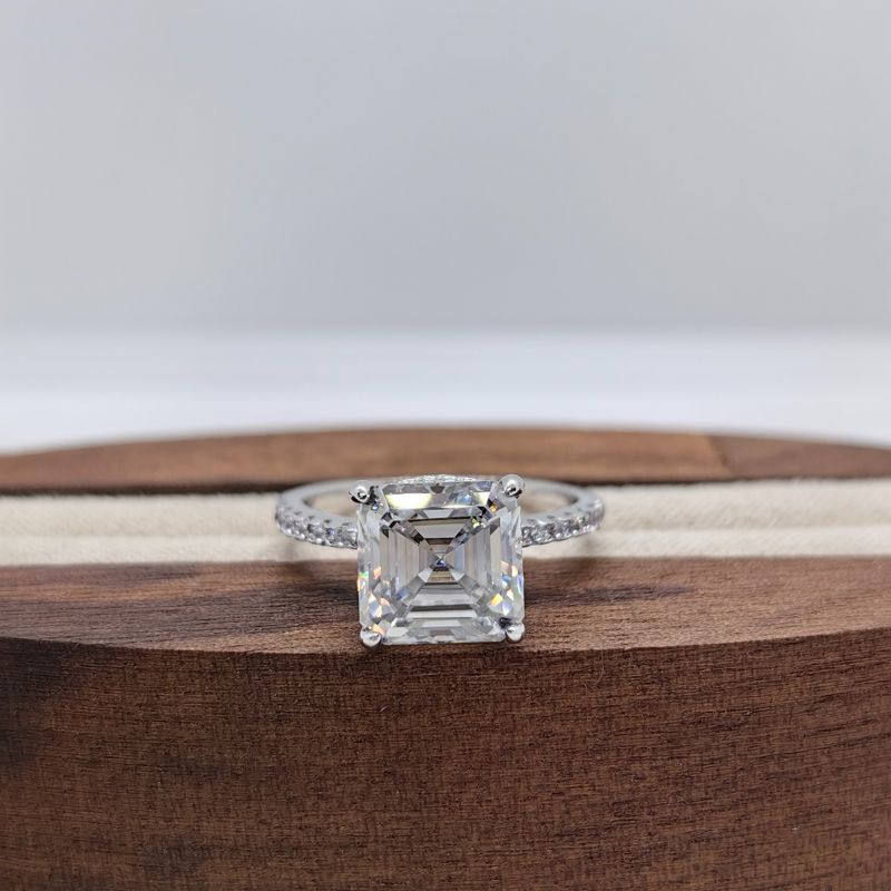 Women's Silver Ring with 3.5 Carat Asscher Cut Moissanite Square Design for Engagements