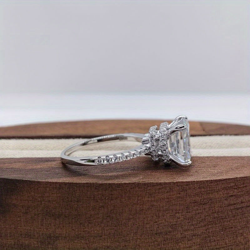 Women's Silver Ring with 3.5 Carat Asscher Cut Moissanite Square Design for Engagements