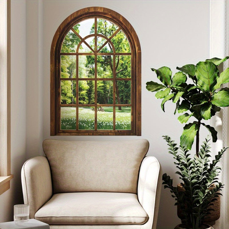 2pcs Green Plant Faux Window Wall Decals Removable PVC Stickers for Home Decor