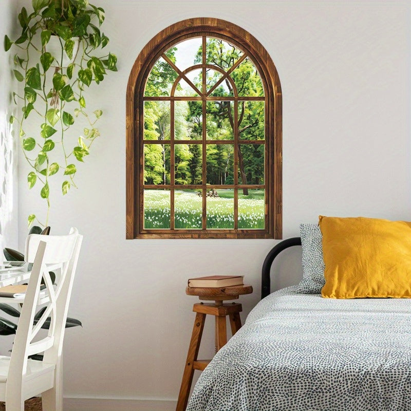 2pcs Green Plant Faux Window Wall Decals Removable PVC Stickers for Home Decor