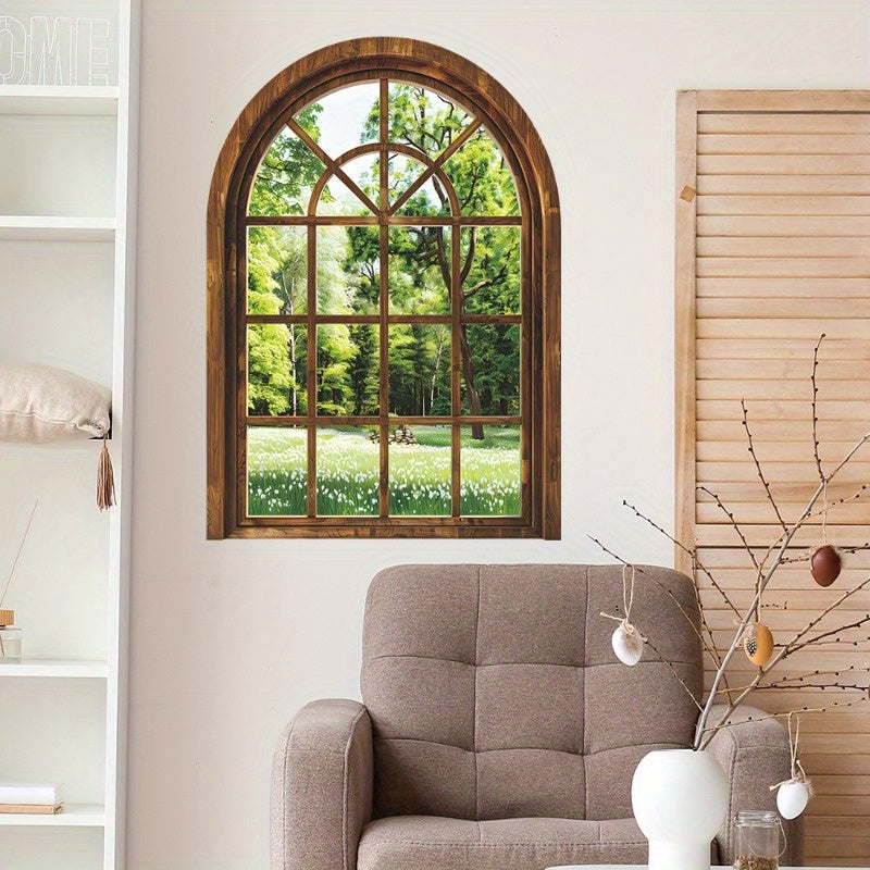 2pcs Green Plant Faux Window Wall Decals Removable PVC Stickers for Home Decor