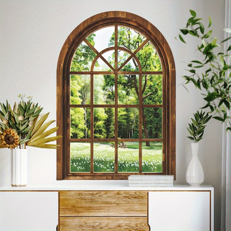 2pcs Green Plant Faux Window Wall Decals Removable PVC Stickers for Home Decor