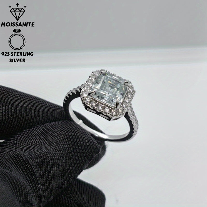 Women's Silver Ring with 2.5 Carat Square Moissanite for Engagement and Special Occasions