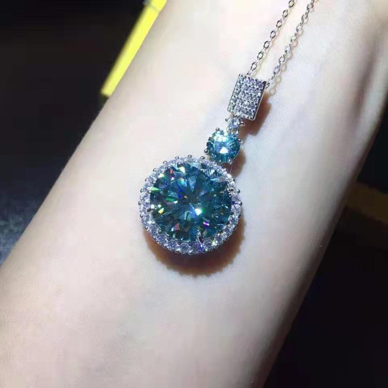 Green Moissanite Pendant Necklace 6 Carat Sterling Silver Round Jewelry for Anniversary Birthday