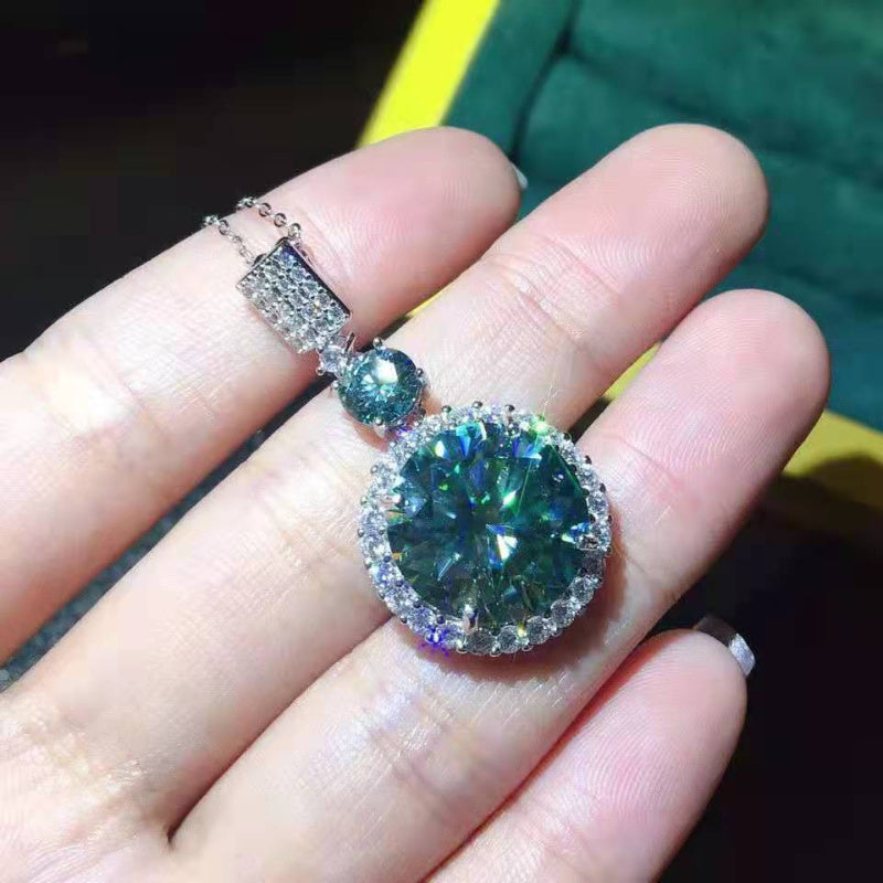 Green Moissanite Pendant Necklace 6 Carat Sterling Silver Round Jewelry for Anniversary Birthday