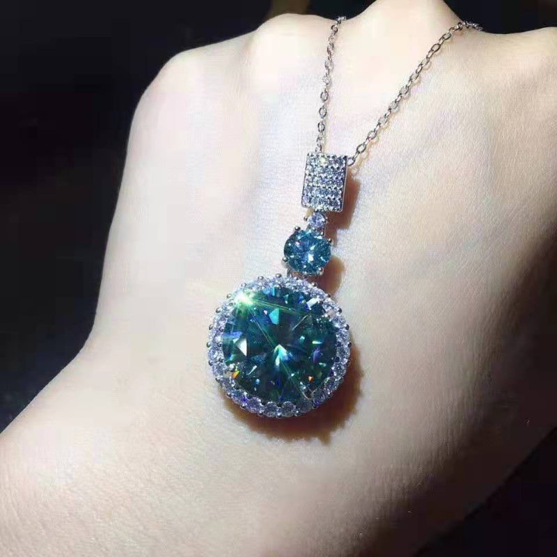 Green Moissanite Pendant Necklace 6 Carat Sterling Silver Round Jewelry for Anniversary Birthday