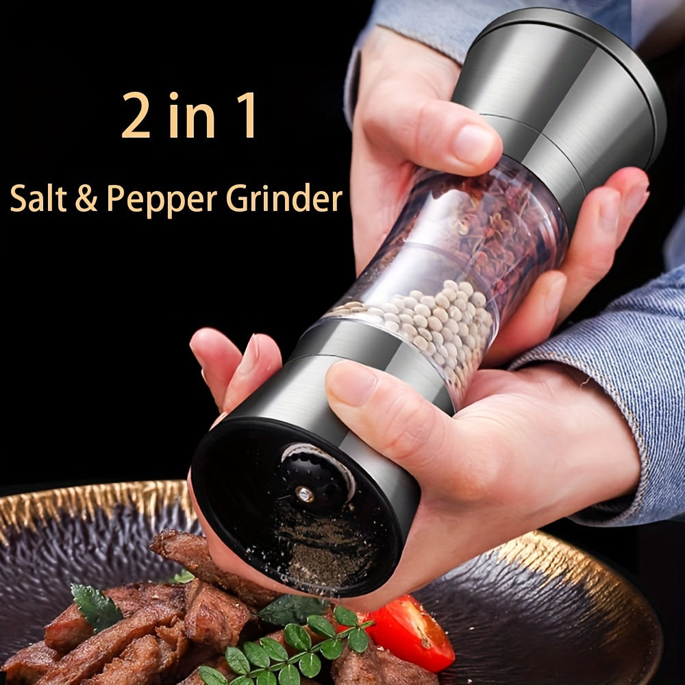 2-in-1 Salt and Pepper Grinder Set with Adjustable Coarseness and Glass Viewing Window