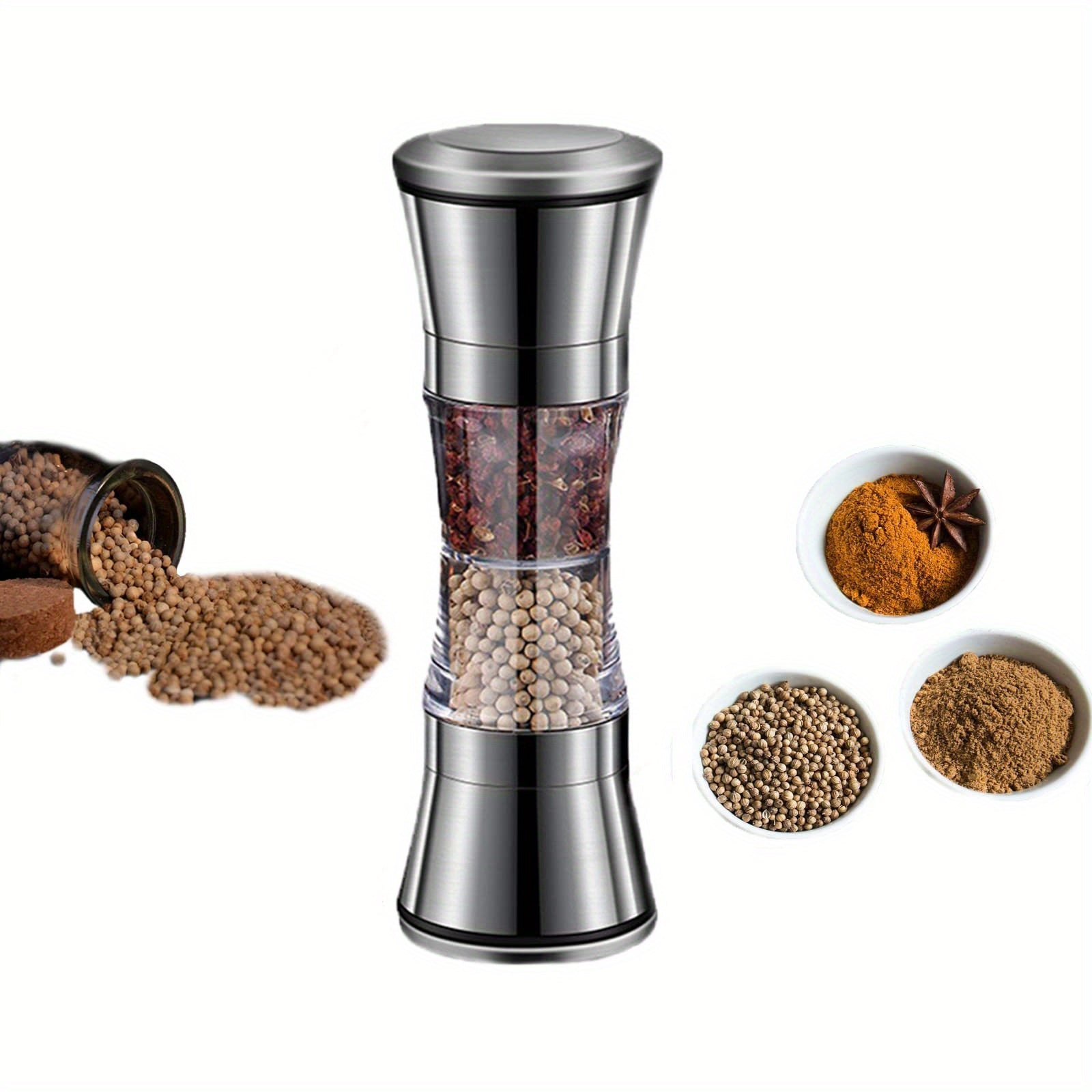 2-in-1 Salt and Pepper Grinder Set with Adjustable Coarseness and Glass Viewing Window
