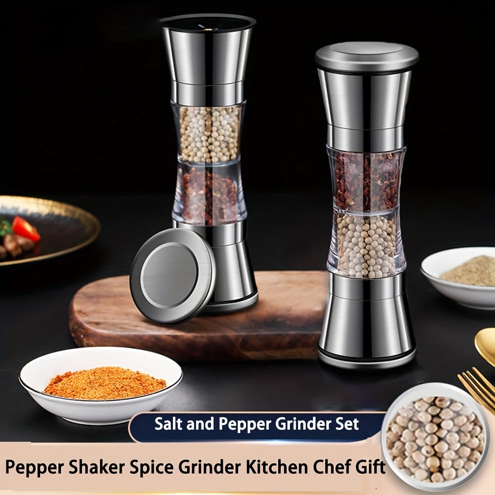 2-in-1 Salt and Pepper Grinder Set with Adjustable Coarseness and Glass Viewing Window