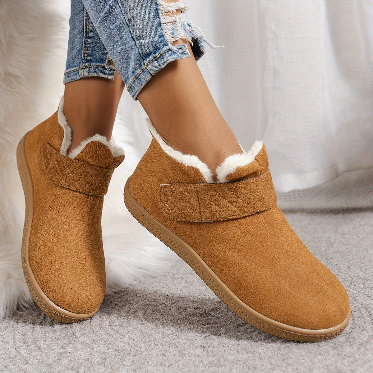 Women's Winter Ankle Boots Fabric Flat Heel Casual Platform