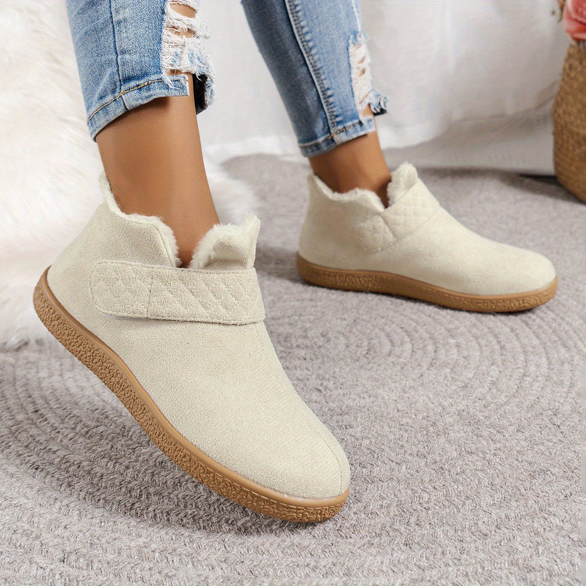 Women's Winter Ankle Boots Fabric Flat Heel Casual Platform